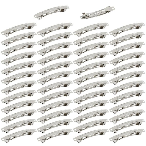 Cinaci 50 Pack 2 Inch / 2.4 Inch / 3 Inch/ 4 Inch Blank Silver Metal DIY Craft French Barrettes Snap Hair Clips Pins for Women Girls Hair Accessories (4 Inch)