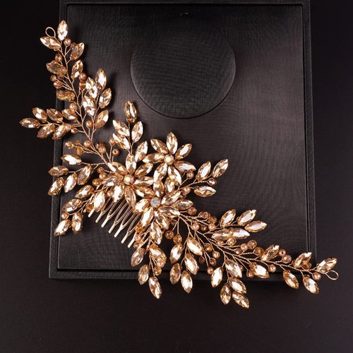 BERYUAN Wedding Champagne Rhinestone Crystal Flower Hair Comb Bridal Headpieces for Wedding Bridal Headpiece Wedding Headpiece for Bride for Women Girls (CHAMPAGNE)