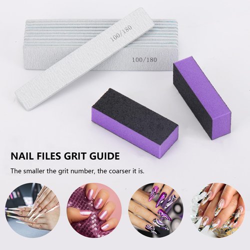 25Pcs 100/180 Grit Nail Files with 10Pcs 60/100 Grit Nail Buffer Blocks for Natural and Acrylic Nails