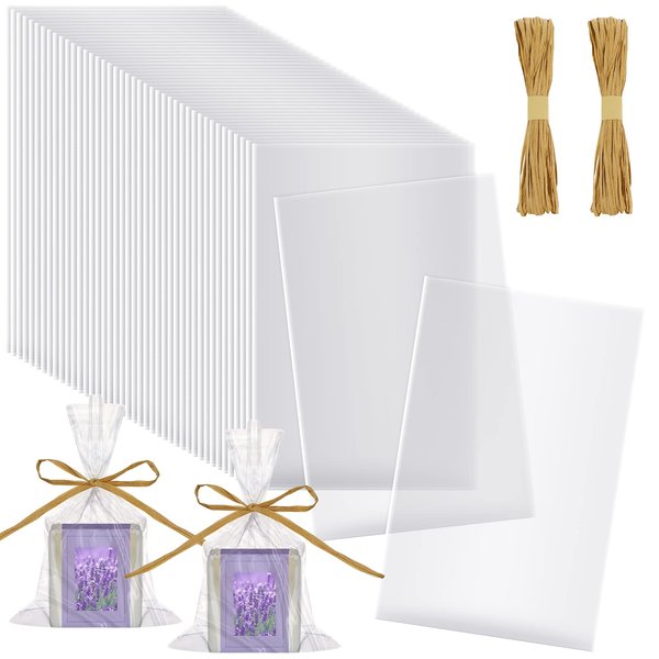 Tudomro Clear Soap Bags for Packaging Soap Wrappers Transparent Cellophane Bags with Soap Raffia Rope for Homemade Soap Craft Gift Box Birthday Party Favor Packaging Supplies (100 Pcs)