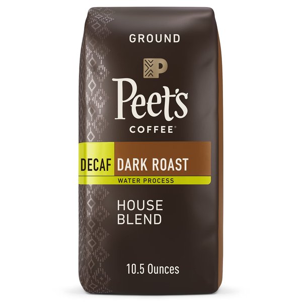 Peet's Coffee, Dark Roast Decaffeinated Ground Coffee - Decaf House Blend 10.5 Ounce Bag