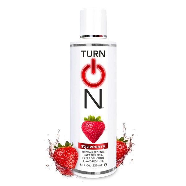 Turn On Strawberry Flavored Sex Lube 8 Ounce Premium Personal Lubricant - Long Lasting, Condom Safe, Vegan, Ph Balanced, Hypoallergenic & Paraben Free, Gel Lube for Men, Women, & Couples