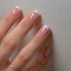 White French Tip Press on Nails Short Square Fake Nails Pink Glossy Acrylic Glue on Nails Reusable Stick on Nails for Women and Girls DIY Nails Art Decoration 24pcs