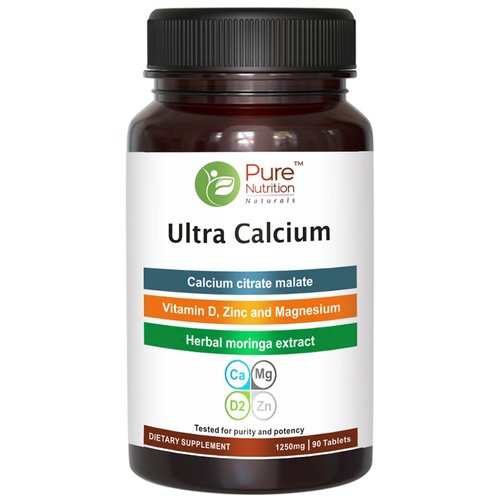 Pure Nutrition Ultra Calcium Citrate 1000mg Highly absorbable Calcium Supplement with Calcium Citrate Malate, Vitamin D, Zinc and Magnesium - 1 Tablet Daily (90 Veg Tabs) Non-GMO | Gluten-Free