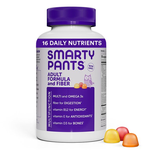SmartyPants Fiber Supplement & Multivitamin for Men & Women: Multivitamin Fiber Gummies with Vitamin D3, C, Vitamin B12, B6, Vitamin A, K & Zinc, Omega 3 Fish Oil (EPA/DHA), 180 Count (30 Day Supply)