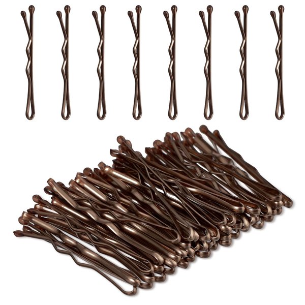 Amabro Mini Bobby Pins, 50PCS 1.37 Inch Small Wavy Hair Pins Metal Hair Clip Hairpins for Women Gilr Kids Buns Long Straight Curly Hair All Hair Types(Brown)