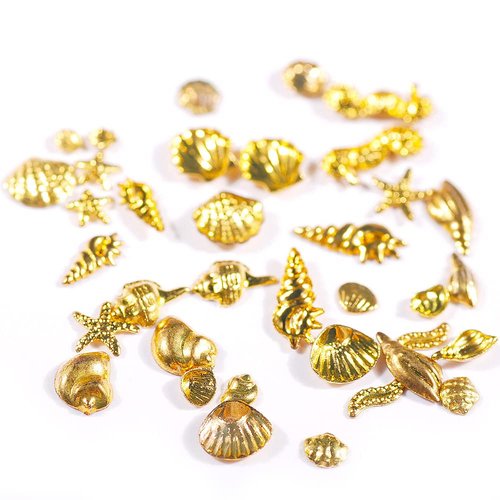 12Styles Nail Art Metal Studs Gold Metallic 3D Pieces Rivet Palm Tree Turtles Marine Life Charms for Summer Beach Ocean Manicure DIY Acrylic Nails Design Supply (Gold Ocean Studs)