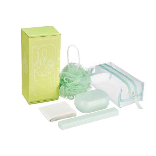 KISMETICS - Travel Essentials 5 Piece Bath Accessory Kit, Bath Accessories with Toiletry Bag, Doop Kit (Aqua)