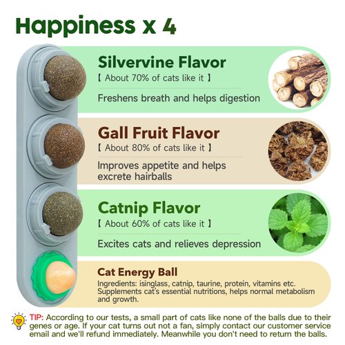 Potaroma 4 Catnip Silvervine Ball Toys, Extra Cat Energy Ball, Edible Cats Lick Kitten Chew, Teeth Cleaning Dental Wall Treats, Concentrated Flavor for All Breeds