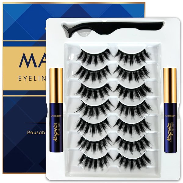 Alcastar Magnetic Eyelashes Kit,Magnetic Eyelash With Eyeliner with,Magnetic Natural Lashes, Reusable,Long Lasting, Easy Apply,Cruelty-Free