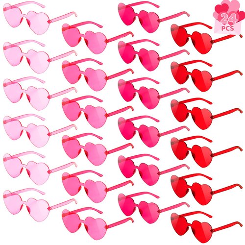Mikulala 24 Pack Heart Sunglasses Bulk for Kids, Valentine Pink Heart Sunglasses for Kids, Sunglasses Party Favors for Boys Girls, Party Supplies, Beach Pool Party Favors Goodie Bag Stuffer