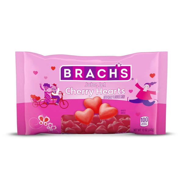 Brach’s Jube Jel Cherry Hearts, Valentine's Day Candy, Classic Cherry Flavored Heart Candy for Valentine's Day, Heart Shaped Red Gummy Candy, 12 oz Bag