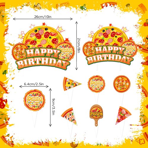 25pcs Pizza Birthday Party Supplies, Pizza Night Cupcake Food Picks Decorations, Pizza Theme Happy Birthday Cupcake Toppers Baby Shower Kids Decoration (Pizza)