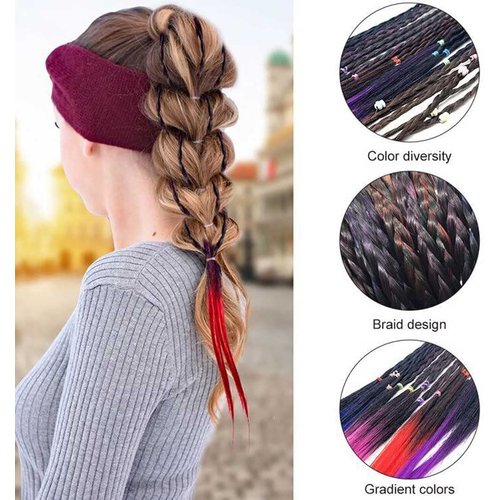 Hair Pieces Twist Braid,4 PCS Kids Hair Extensions for Girls Coloured Hair Pieces Braided Hair Tie Band Hair Extension Accessories Braided Synthetic Hairpieces for Kids and Women (Style 1)