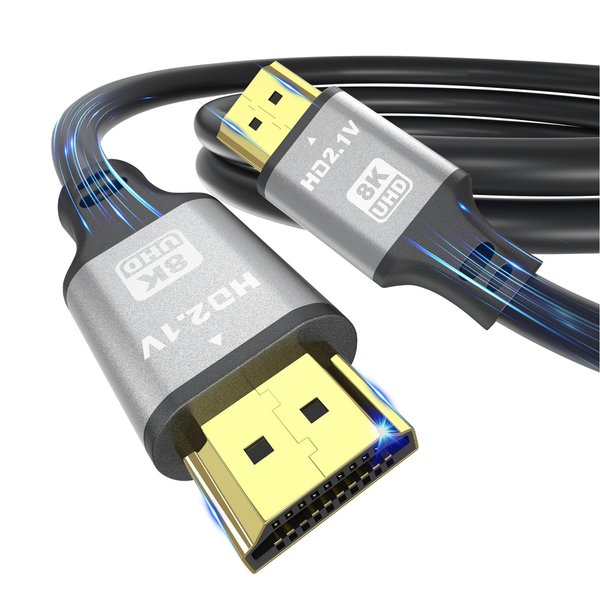jojobnj HDMI Cable 3ft, 48Gbps 8K@60Hz 4K@120Hz, HDCP 2.2 & 2.3, DTS:X, HDR 10 Compatible with Roku TV/eARC/3D/PS5/HDTV/Laptop/Blu-ray High Speed HDMI Cable(Silver)