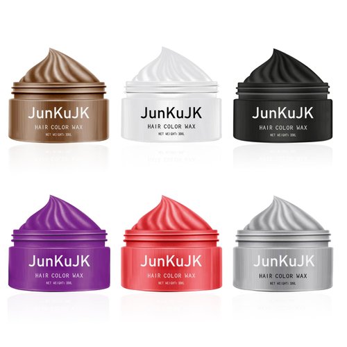 JunKuJK 6 Colors Temporary Hair Color Wax, Instant Hair Wax Color DIY for Men Women, Brown, White, Black, Purple, Red, Grey, Washable Hair Color Wax for Daily, Party, Halloween