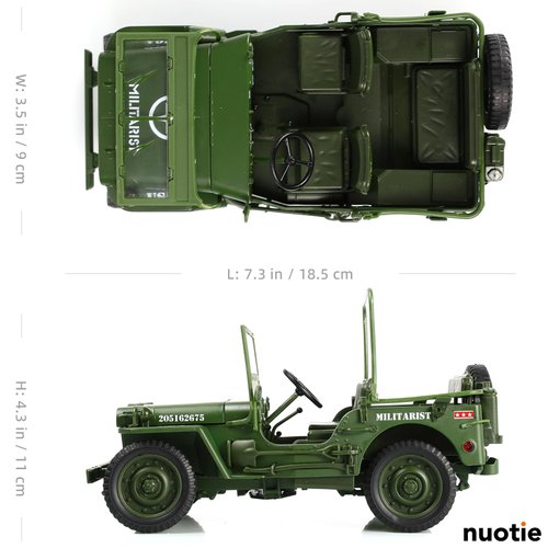 NUOTIE 1/18 Willys MB Jeep Car Model Military Vehicle Off Road Vehicle Die-cast Metal Model Kit Military Multifunctional Jeep Car Military Toy Car Model for Adults Collection or Gift