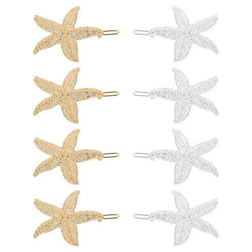 Framendino, 8 Pack Starfish Hair Clip Mermaid Hairpin Beach Sea Hair Pins for Girls Women Gold Silver