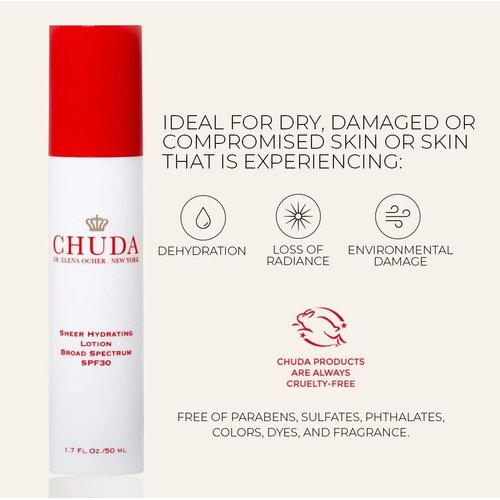 Chuda Sheer Hydrating Lotion Broad Spectrum SPF 30 – Sunscreen Face Moisturizer Cream – Vitamin-Rich Daily Moisturizer SPF – Sheer and Invisible Cover - Ideal for Dry, Sensitive Skin – 50ml