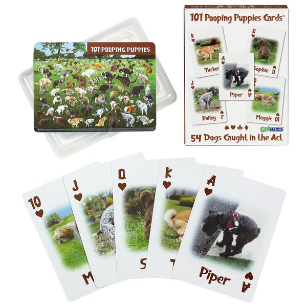 Funwares 101 Pooping Puppies Deck of Cards - Hilarious Waterproof Card Deck with 54 Unique Dogs, Durable Plastic Playing Cards, Parties, Family Game Nights, Gifting, for All Ages