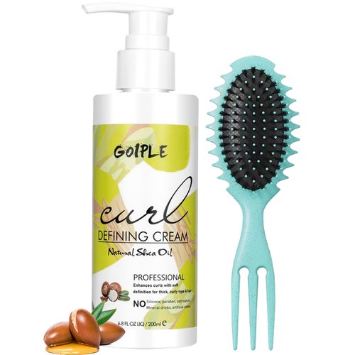 Curl Cream for Curly Hair Curling Cream Perfection Wavy Hair Products Curl Cream for Long Hair, Moisturize Curl Defining Cream Anti-Frizz Cream Curly Brush Curl Defining Brush for All Hair Types(2PCS)