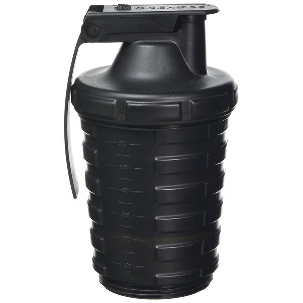 Grenade Shaker Bottle | Protein Cup with Storage Compartment | Leak Proof Strainer Included | BPA Free Sports Bottle | Pill Slots | Black, 20oz