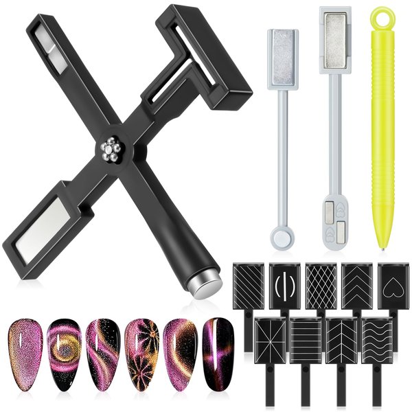 Saysurey 13 Pcs Nail Magnet Set 5 in 1 Nail Magnet Tool Cat Eye Magnet Upgraded Nail Magnet Pens Multi Function Magnet Stick Nail Magnets for Salon Studio Home DIY Nail Art (Black)