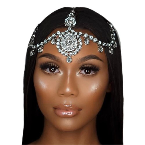 Rumtock Exotic Big Teardrop Rhinestones Forehead Chain with Clip for Wedding Brides Women Girls Crystal Bling Hair Jewelry Headpiece