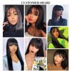 X-TRESS Black Wig with Bangs Human Hair,16Inch Straight Wigs with Bang Wear and Go Glueless Wig for Women,Full Machine Made No Lace Front Wigs 100% Human Hair Bang Wigs(16Inch)