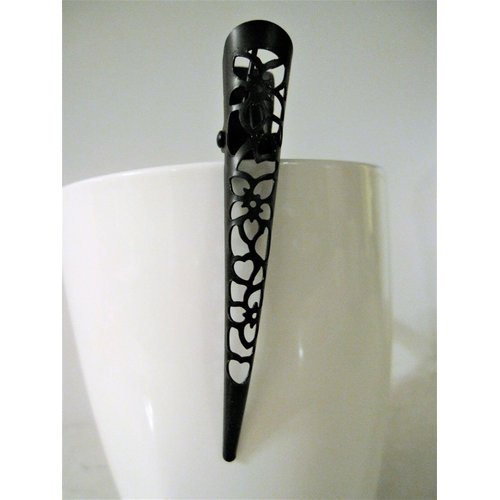 Generic 3 inch black filigree flower smaller alligator hair claw clip clamp