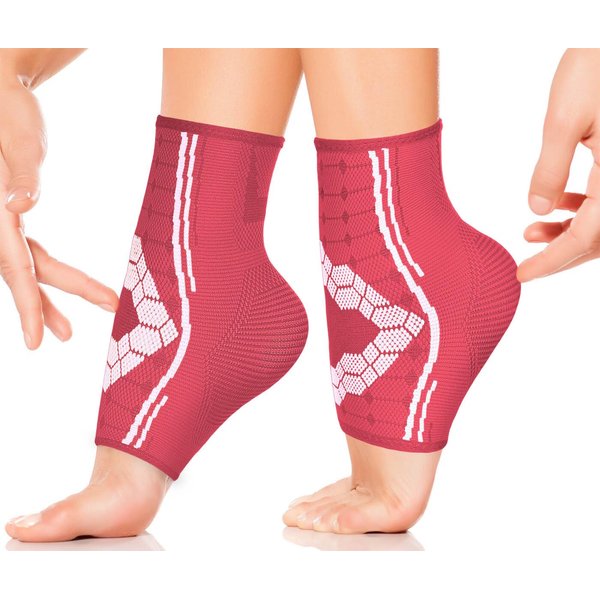 Sparthos Ankle Compression Socks (Pair) – Plantar Fasciitis Ankle Brace with Arch Support – for Men and Women – Foot Sleeves – for Sports, Running, Basketball, Football and Everyday Wear (Pink-L)
