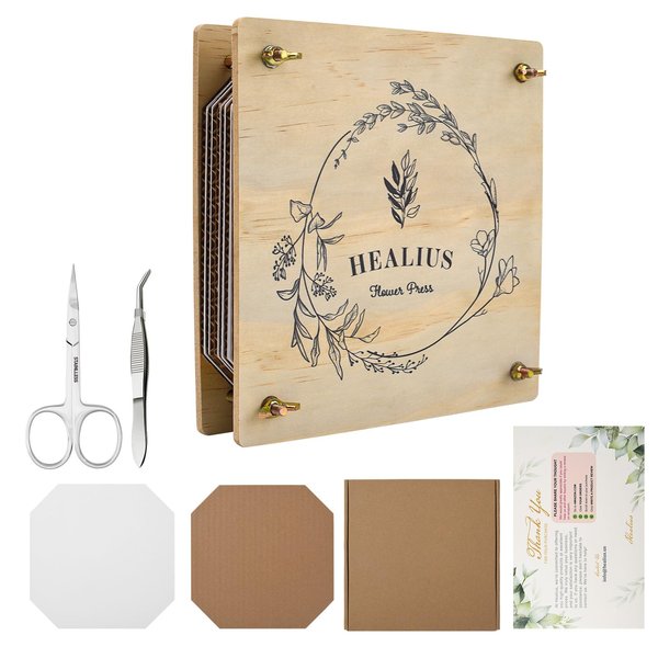 Healius Deluxe Flower Press Kit (7.5"x7.5"): Eco-Friendly Craft Set for Adults & Kids, Includes Scissors & Tweezers, Ideal for DIY Botanical Art, Pressed Flower Projects