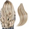 Sixstarhair Tape In Hair Extensions Natural Remy Human Hair with Beautiful Color, Light Chestnut Brown Mixed with Platinum Blonde Silky Straight Real Human Hair [Color P8-60#-20 inch]