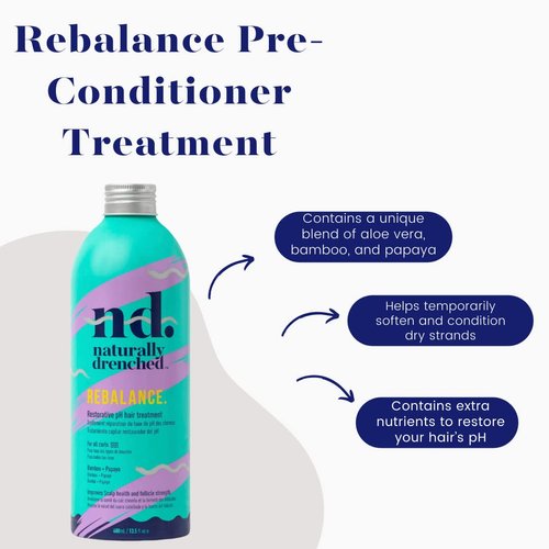 Naturally Drenched Rebalance Pre-Conditioner Hair Treatment for Dry, Damaged or Color Treated Hair | Vegan, Phalate & Paraben-Free | 13.5 Ounces