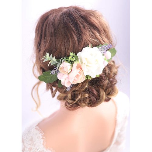 Kercisbeauty Pink and White Cute Hair Comb Prom Girl Floral Headpiece Wedding Brides Bridesmaids Flower Headband Handmade Soft Headband Flower Girl