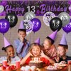 Purple 13th Birthday Decorations for Girls, Black Purple Silver Happy 13th Birthday Yard Banner and 24pcs 13th Birthday Balloons for 13th Birthday Anniversary Party Supplies Indoor Outdoor Decor