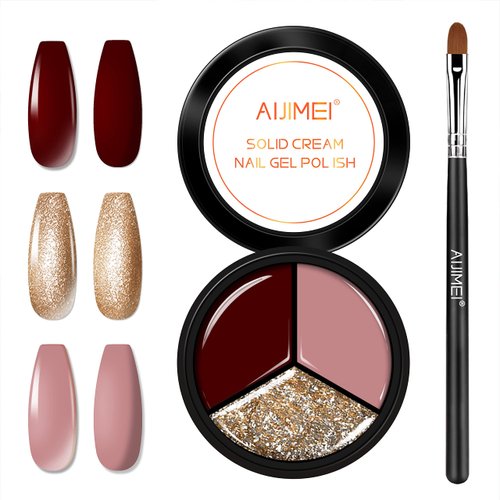 AIJIMEI 3in1 Solid Nail Polish Cream Gel Nail Polish Cream Nail Painting Gel Soak off Gel Nail Art DIY Manicure for Home Salon 0.5fl.Oz Solid Gel Nail Polish (A07)