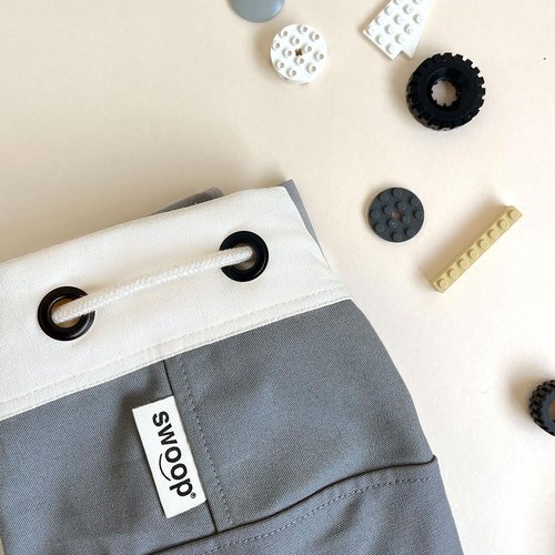 Swoop Bags - New! Organic Cotton Canvas Toy Storage Bag - Ideal for Small Toys - Drawstring Organizer and Play Mat - GRAY - Cool Storage Holders For Kids Rooms and Playrooms