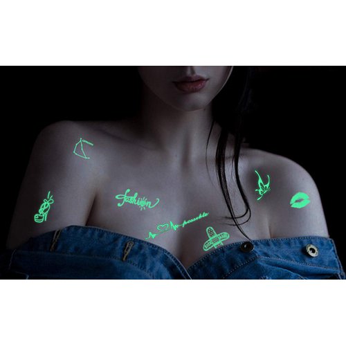 Glow in the Dark Stars Tattoo Stickers UV Blacklight Tattoos Black Constellations Music Bar Party Temporary Tattoos for Women Girls Semipermantent Chest Face Decoration
