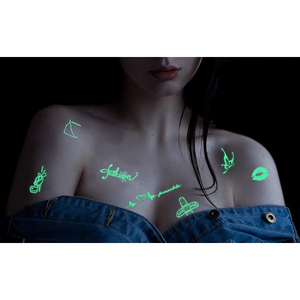 Glow in the Dark Stars Tattoo Stickers UV Blacklight Tattoos Black Constellations Music Bar Party Temporary Tattoos for Women Girls Semipermantent Chest Face Decoration