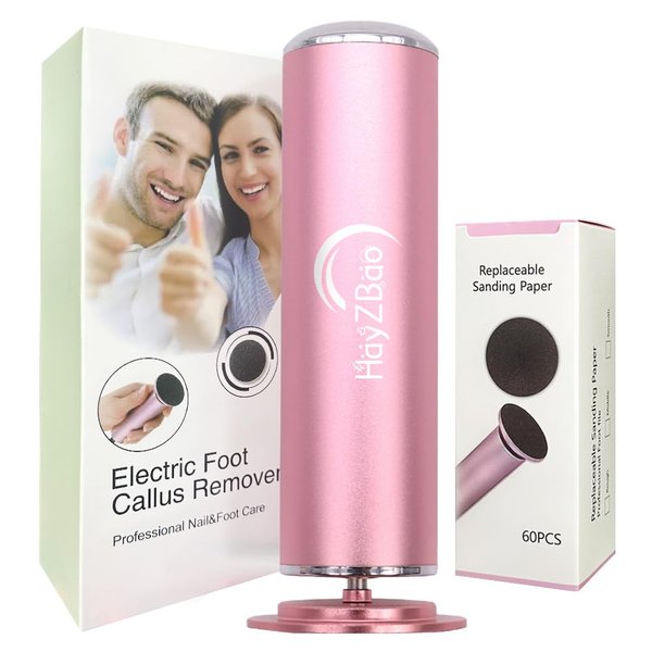 HayZBao Electric Foot File - Callus Remover for Feet,Professional Pedicure Tool for Dead Skin and Calluses,Adjustable Speed Foot File with 60 Pcs Sandpaper Discs - Pink