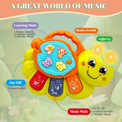 JQRSDSY Baby Musical Toys 12-18 Months, Caterpillar Piano Keyboard Early Learning Educational Toy with Light & Sound, Birthday Toy for Infant Toddler 1 Year Old Boy Girl Gifts
