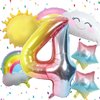 4th Birthday Decorations Girl, 4th Rainbow Birthday Balloons Set with Sun Rainbow Gradient Stars and 40 Inch Number 4 Foil Balloon for Rainbow Theme Girls 4th Birthday Party Decoration Supplies