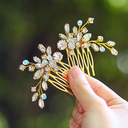 JONKY Crystal Bridal Hair Comb Gold Rhinestone Wedding Hair Pieces Bride Hair Accessories for Women(Pack of 2)