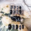 Rose Flower Press on Nails for DIY Manicure 24Pcs Glossy Black Rose Acrylic Medium Coffin False Nails Gel Glue on Nails Black Flower Fake Nails Stick on Nails for Women Girls Rose Flower Design