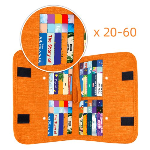 Card Binder Compatible with Yoto Player Cards, 20 Pockets for up to 60 Cards, Portable Trading Card Album Folders, Compatible with Yugioh, MTG and other TCG, Orange