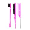 DAN Technology Hair Styling Set - 3 Pieces Teasing Comb, Rat Tail Comb, and Edge Brush for Slicking Baby Hair & Flyaways - Pink
