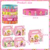 WOOACME Princess Peach Party Favor, 110Pcs Princess Peach Party Supplies Include Button Pins, Key Chains, Bracelets, Stickers, Themed Stamps, Gift Bags, Princess Peach Party Decorations for Girls