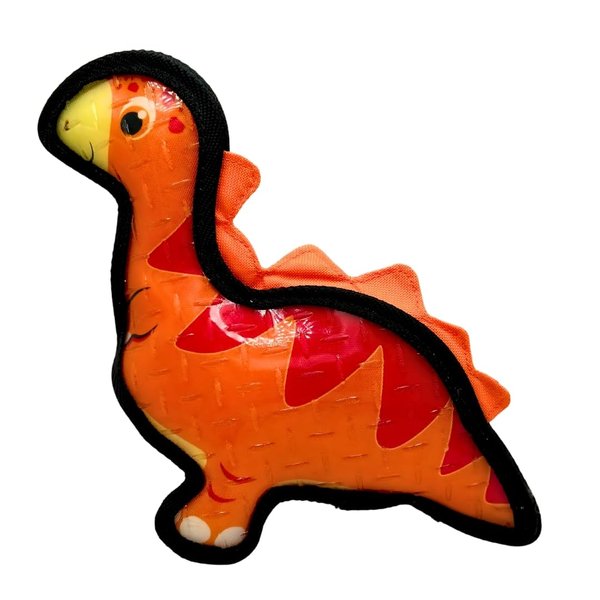 Tater's Choice Dinosaur Squeaky Dog Toy, Strong Stitching, Interactive Play, Medium (Orange)