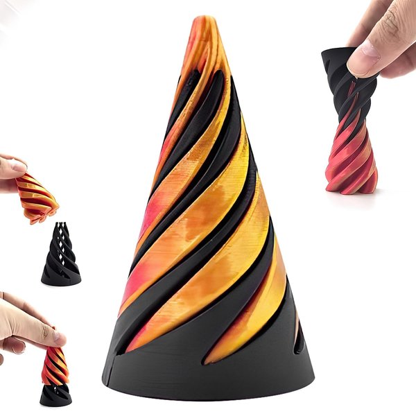 Kanroadi Impossible Pyramid Crossing Sculpture, 3D Printed Spiral Cone Toy, Mini Vortex Illusion, 3D Pyramid Figurine, Crossing Pyramid Fidget Toy, Desktop Toy Pyramid Model